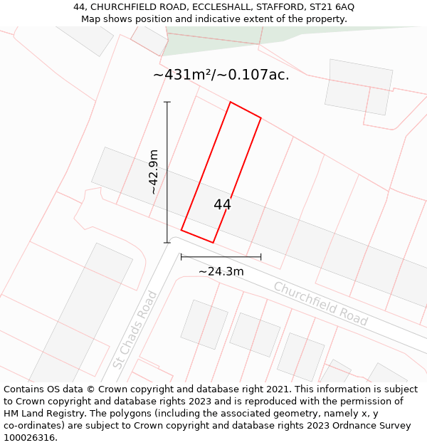 44, CHURCHFIELD ROAD, ECCLESHALL, STAFFORD, ST21 6AQ: Plot and title map