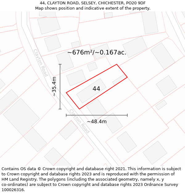 44, CLAYTON ROAD, SELSEY, CHICHESTER, PO20 9DF: Plot and title map