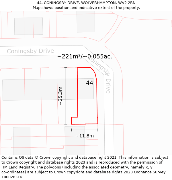 44, CONINGSBY DRIVE, WOLVERHAMPTON, WV2 2RN: Plot and title map