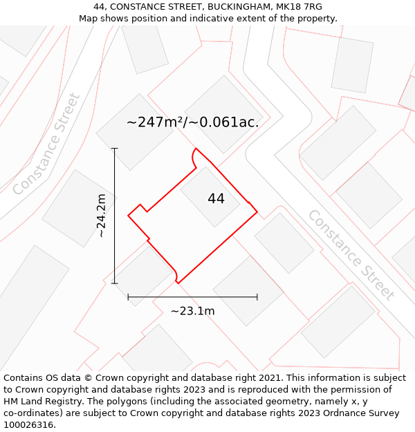 44, CONSTANCE STREET, BUCKINGHAM, MK18 7RG: Plot and title map
