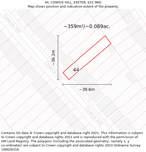 44, COWICK HILL, EXETER, EX2 9NG: Plot and title map