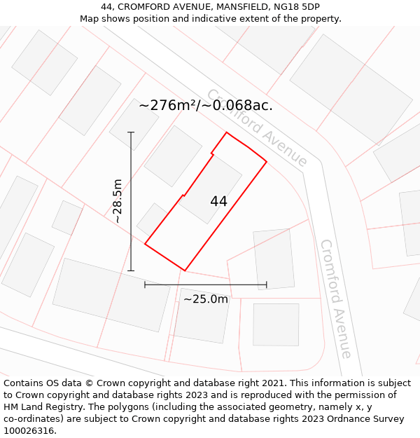 44, CROMFORD AVENUE, MANSFIELD, NG18 5DP: Plot and title map