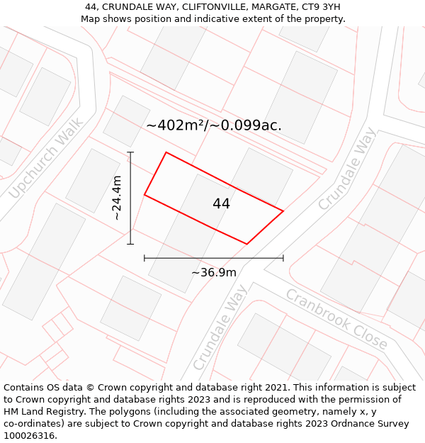 44, CRUNDALE WAY, CLIFTONVILLE, MARGATE, CT9 3YH: Plot and title map