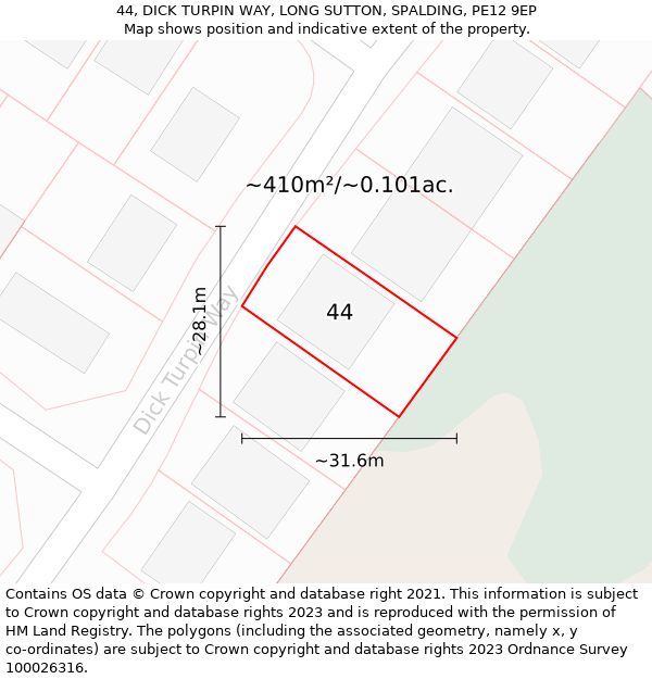 44, DICK TURPIN WAY, LONG SUTTON, SPALDING, PE12 9EP: Plot and title map