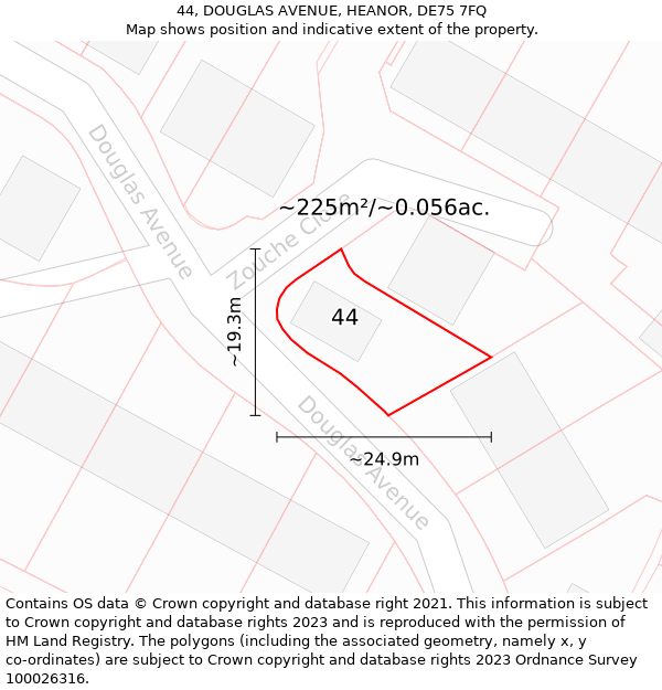 44, DOUGLAS AVENUE, HEANOR, DE75 7FQ: Plot and title map