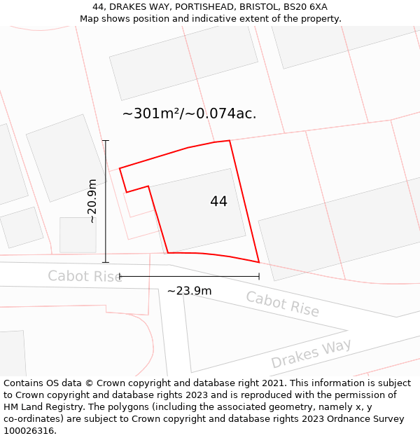 44, DRAKES WAY, PORTISHEAD, BRISTOL, BS20 6XA: Plot and title map