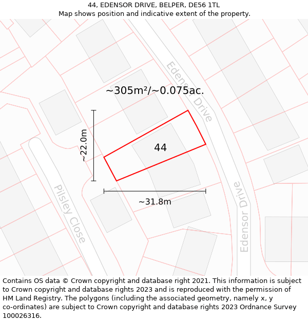 44, EDENSOR DRIVE, BELPER, DE56 1TL: Plot and title map