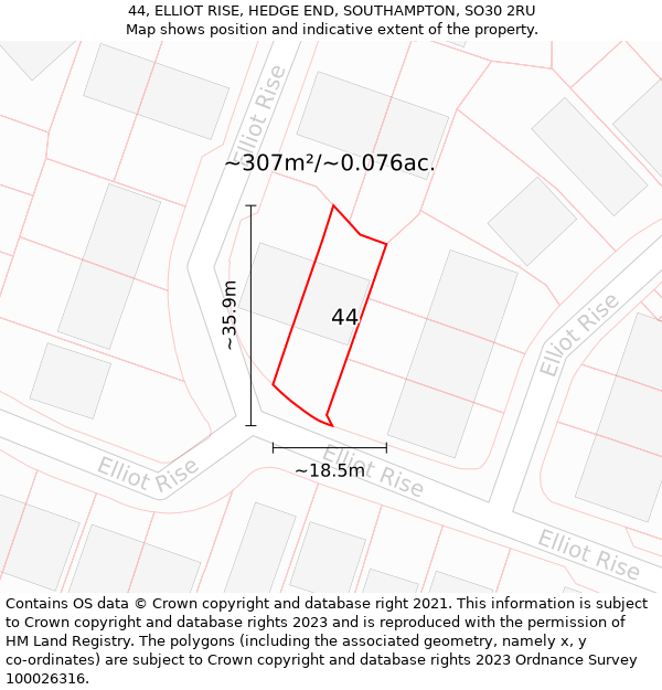 44, ELLIOT RISE, HEDGE END, SOUTHAMPTON, SO30 2RU: Plot and title map