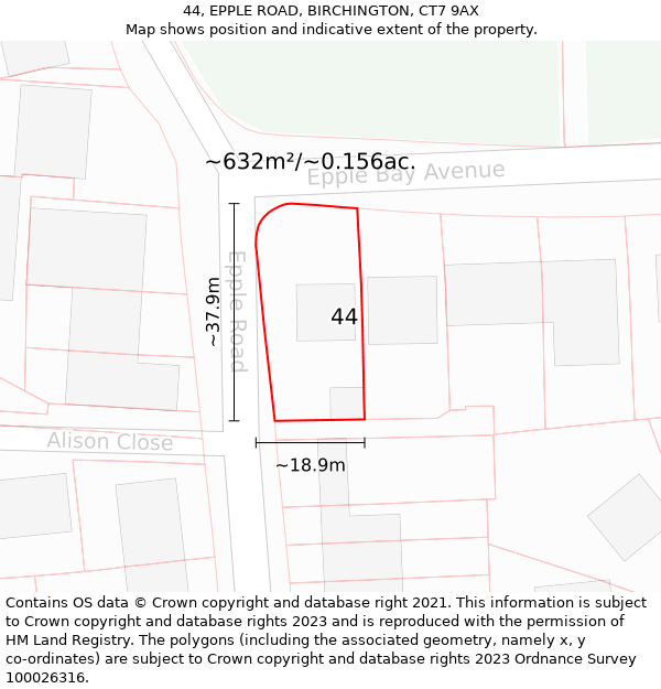 44, EPPLE ROAD, BIRCHINGTON, CT7 9AX: Plot and title map