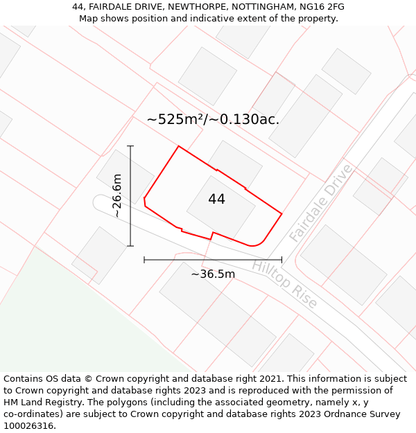 44, FAIRDALE DRIVE, NEWTHORPE, NOTTINGHAM, NG16 2FG: Plot and title map