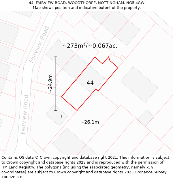 44, FAIRVIEW ROAD, WOODTHORPE, NOTTINGHAM, NG5 4GW: Plot and title map