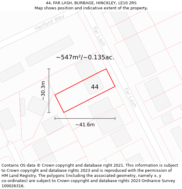 44, FAR LASH, BURBAGE, HINCKLEY, LE10 2RS: Plot and title map