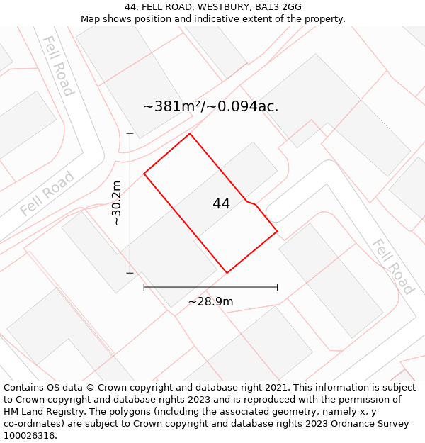 44, FELL ROAD, WESTBURY, BA13 2GG: Plot and title map