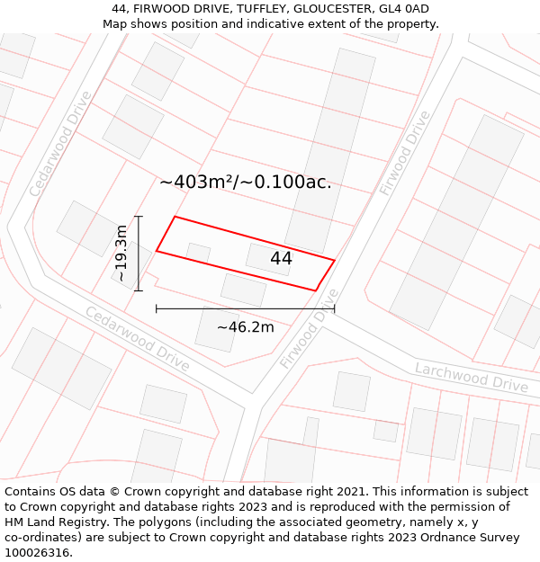 44, FIRWOOD DRIVE, TUFFLEY, GLOUCESTER, GL4 0AD: Plot and title map