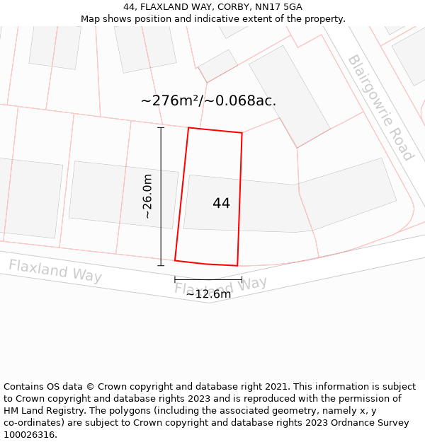 44, FLAXLAND WAY, CORBY, NN17 5GA: Plot and title map