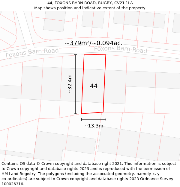 44, FOXONS BARN ROAD, RUGBY, CV21 1LA: Plot and title map