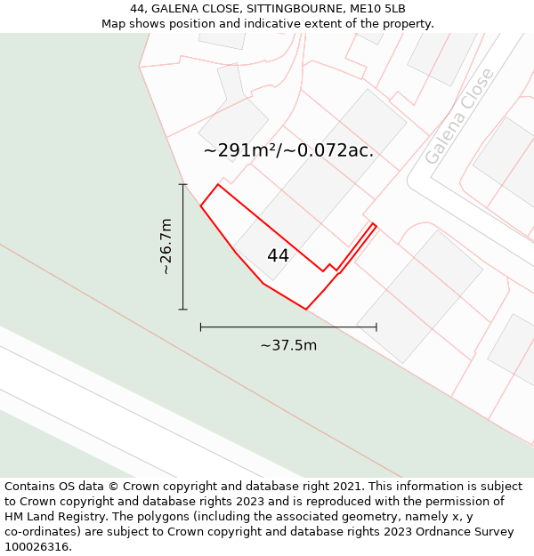 44, GALENA CLOSE, SITTINGBOURNE, ME10 5LB: Plot and title map