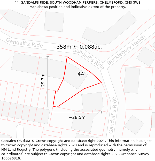 44, GANDALFS RIDE, SOUTH WOODHAM FERRERS, CHELMSFORD, CM3 5WS: Plot and title map