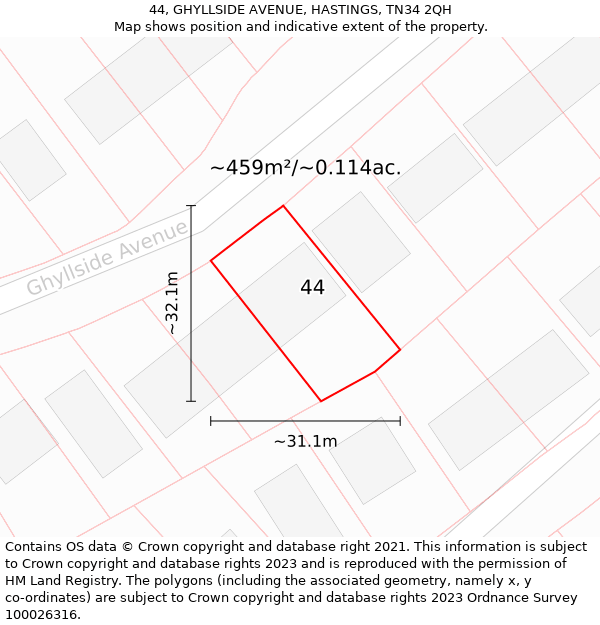 44, GHYLLSIDE AVENUE, HASTINGS, TN34 2QH: Plot and title map