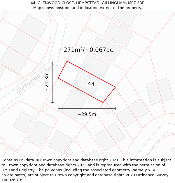 44, GLENWOOD CLOSE, HEMPSTEAD, GILLINGHAM, ME7 3RP: Plot and title map