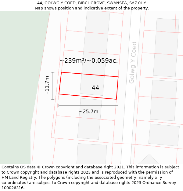 44, GOLWG Y COED, BIRCHGROVE, SWANSEA, SA7 0HY: Plot and title map