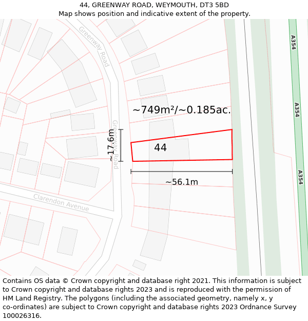 44, GREENWAY ROAD, WEYMOUTH, DT3 5BD: Plot and title map