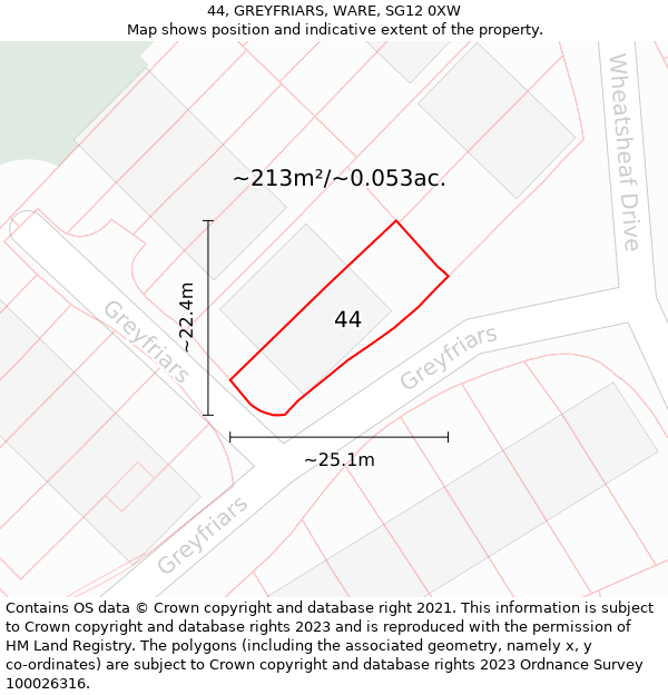 44, GREYFRIARS, WARE, SG12 0XW: Plot and title map