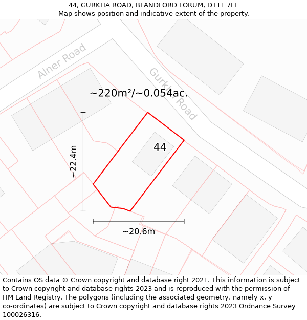 44, GURKHA ROAD, BLANDFORD FORUM, DT11 7FL: Plot and title map