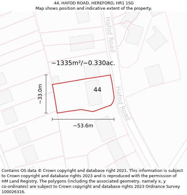 44, HAFOD ROAD, HEREFORD, HR1 1SG: Plot and title map