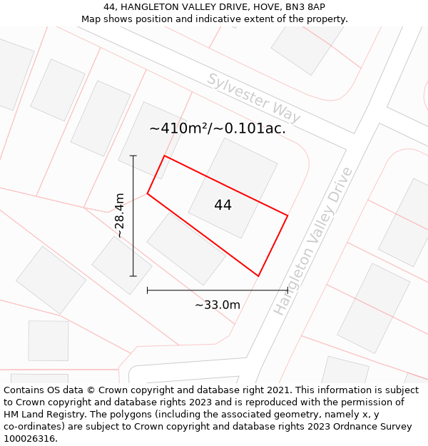 44, HANGLETON VALLEY DRIVE, HOVE, BN3 8AP: Plot and title map