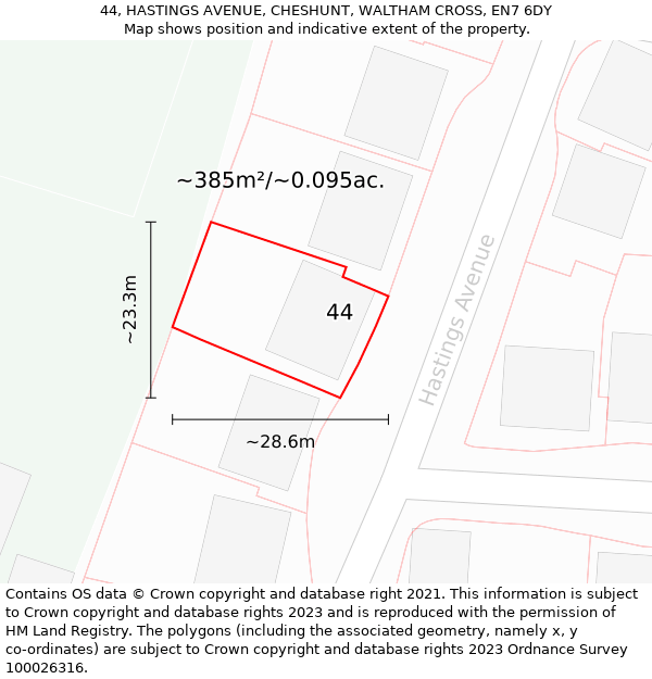 44, HASTINGS AVENUE, CHESHUNT, WALTHAM CROSS, EN7 6DY: Plot and title map