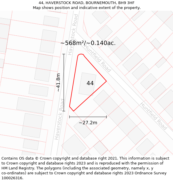 44, HAVERSTOCK ROAD, BOURNEMOUTH, BH9 3HF: Plot and title map