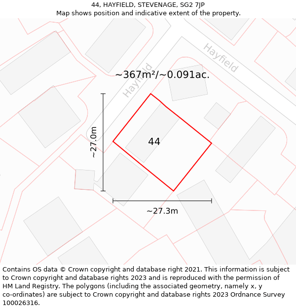 44, HAYFIELD, STEVENAGE, SG2 7JP: Plot and title map