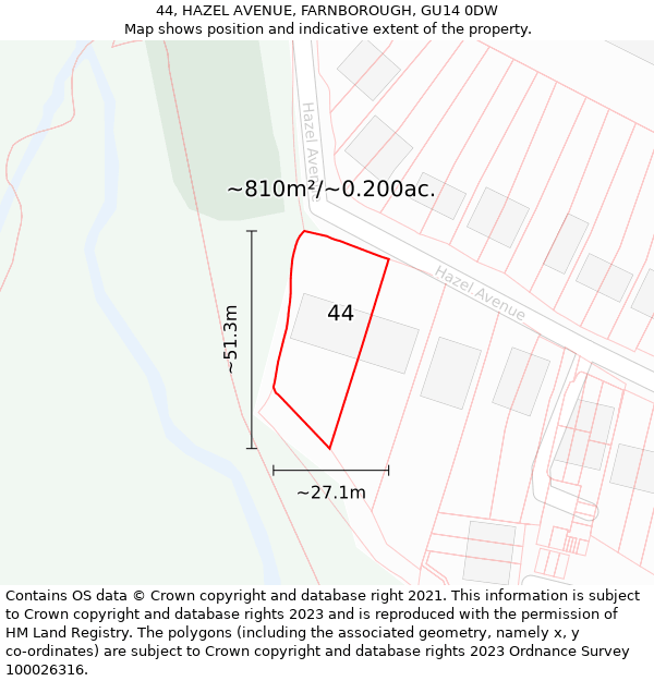 44, HAZEL AVENUE, FARNBOROUGH, GU14 0DW: Plot and title map