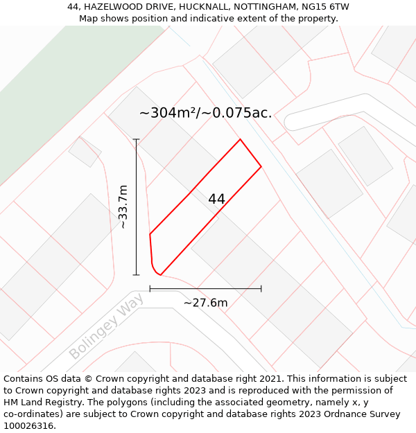 44, HAZELWOOD DRIVE, HUCKNALL, NOTTINGHAM, NG15 6TW: Plot and title map