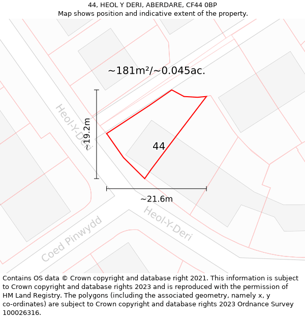 44, HEOL Y DERI, ABERDARE, CF44 0BP: Plot and title map