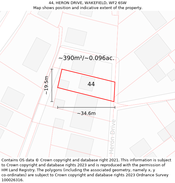 44, HERON DRIVE, WAKEFIELD, WF2 6SW: Plot and title map