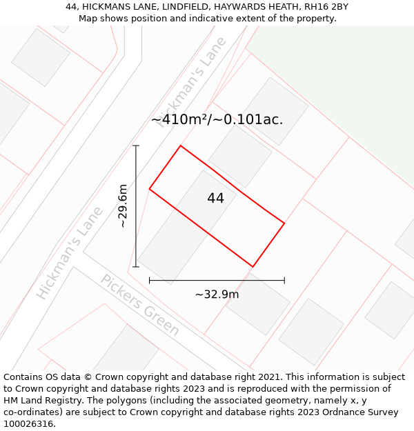 44, HICKMANS LANE, LINDFIELD, HAYWARDS HEATH, RH16 2BY: Plot and title map