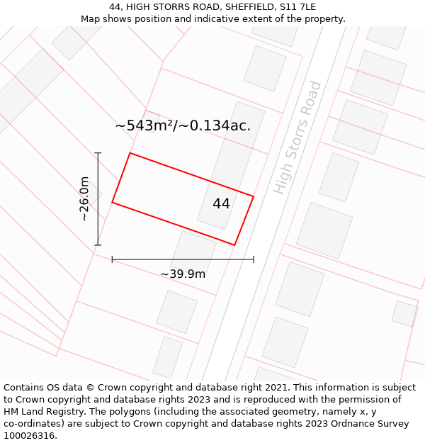 44, HIGH STORRS ROAD, SHEFFIELD, S11 7LE: Plot and title map