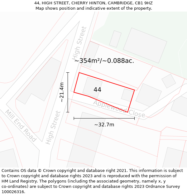 44, HIGH STREET, CHERRY HINTON, CAMBRIDGE, CB1 9HZ: Plot and title map