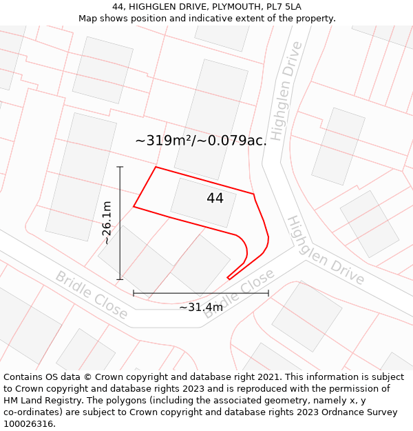 44, HIGHGLEN DRIVE, PLYMOUTH, PL7 5LA: Plot and title map