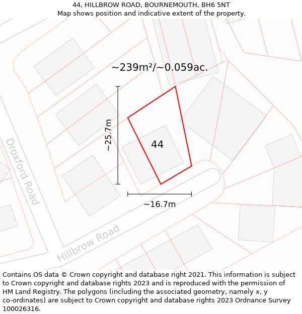 44, HILLBROW ROAD, BOURNEMOUTH, BH6 5NT: Plot and title map