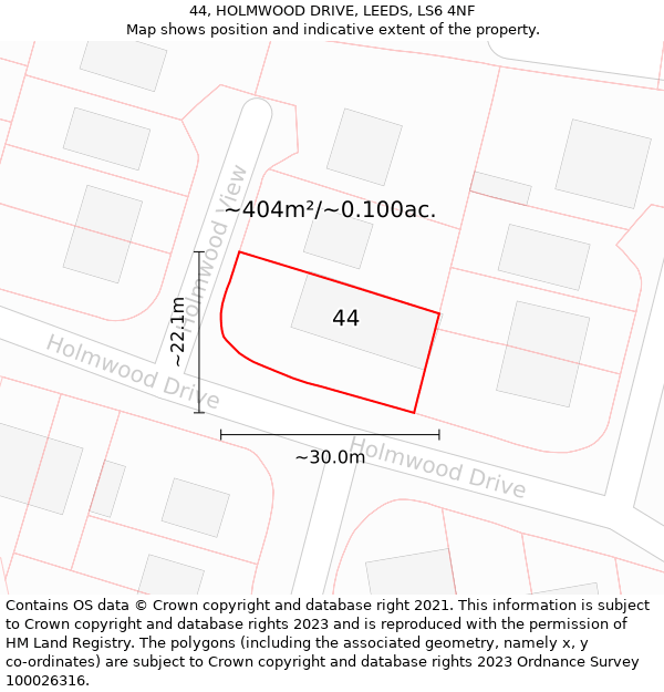 44, HOLMWOOD DRIVE, LEEDS, LS6 4NF: Plot and title map