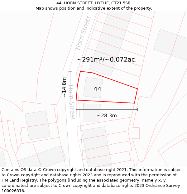 44, HORN STREET, HYTHE, CT21 5SR: Plot and title map