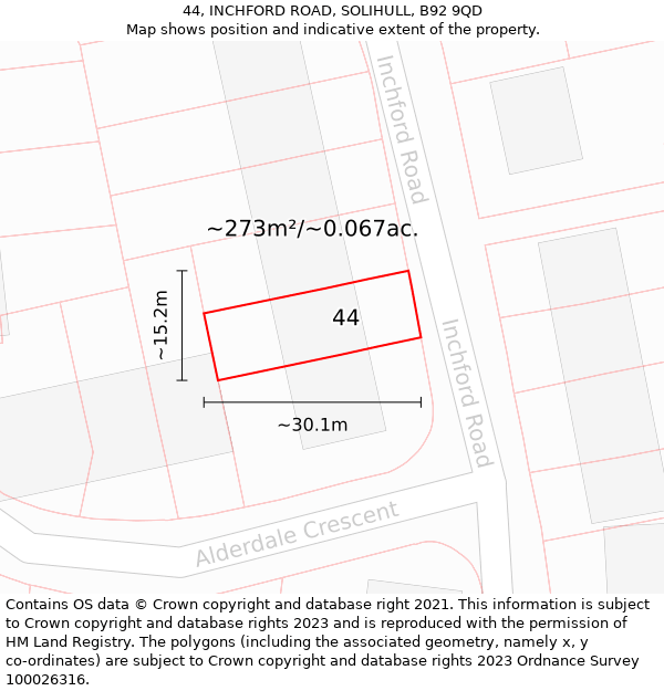 44, INCHFORD ROAD, SOLIHULL, B92 9QD: Plot and title map