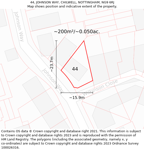 44, JOHNSON WAY, CHILWELL, NOTTINGHAM, NG9 6RJ: Plot and title map