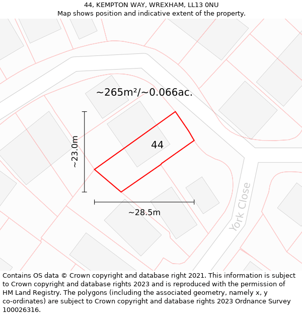 44, KEMPTON WAY, WREXHAM, LL13 0NU: Plot and title map