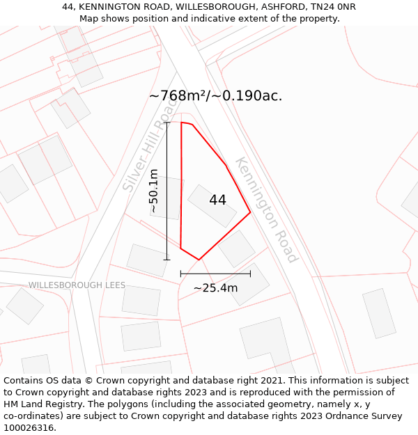 44, KENNINGTON ROAD, WILLESBOROUGH, ASHFORD, TN24 0NR: Plot and title map