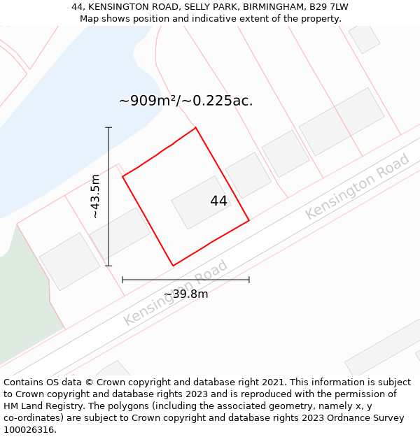 44, KENSINGTON ROAD, SELLY PARK, BIRMINGHAM, B29 7LW: Plot and title map