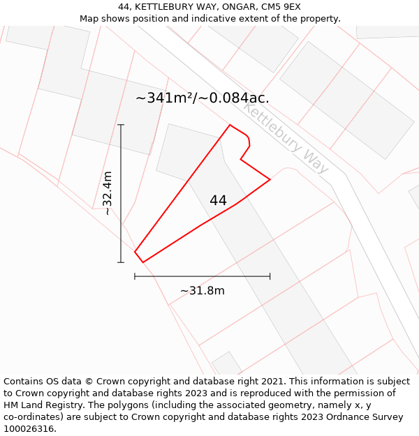 44, KETTLEBURY WAY, ONGAR, CM5 9EX: Plot and title map